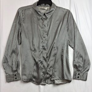 Vintage Kathie Lee Collection Black and White Houndstooth Button-Up Blouse